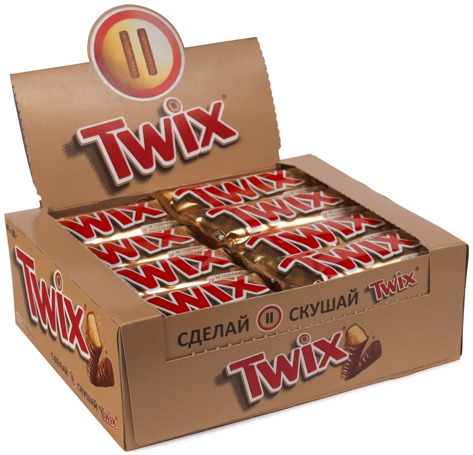 Шоколадные батончики Twix с карамелью и печеньем, 40 шт по 55 г — фото 1