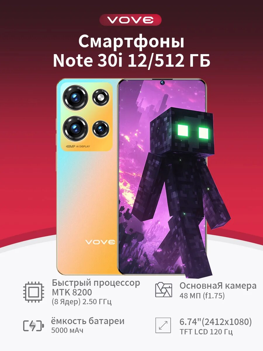 Смартфон Note30i, игровой, две сим-карты, 5G, экран 6.74", 8 ядер, 512GB，Легенда роскоши - тонкий золотой стиль
