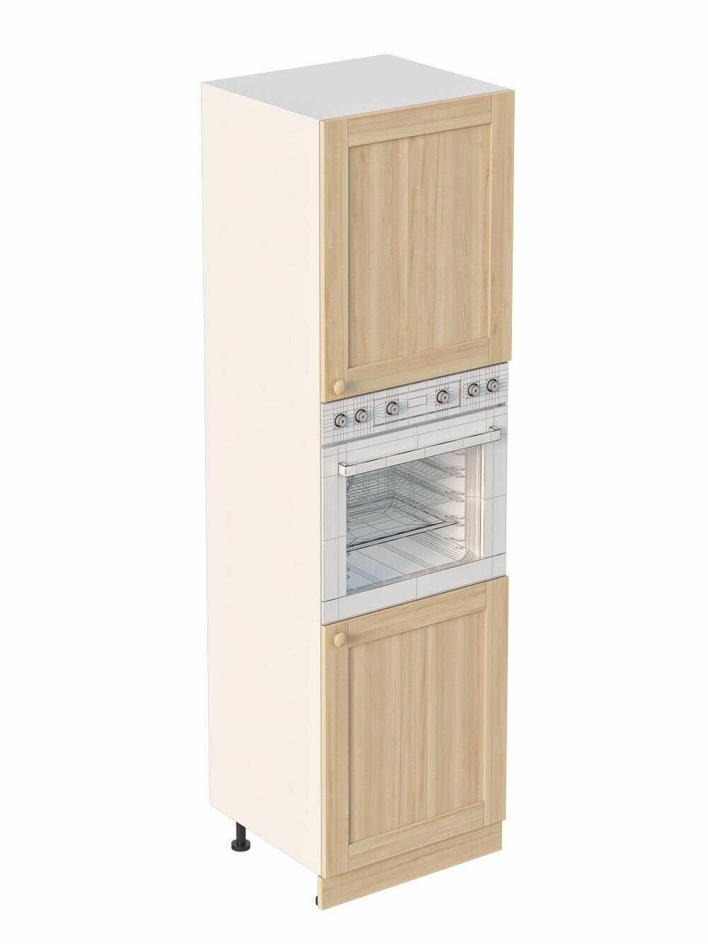 Пенал под духовой шкаф Скандик с двумя дверцами 60х214 см фасад массив сосны под покраску с ножками и доводчиком