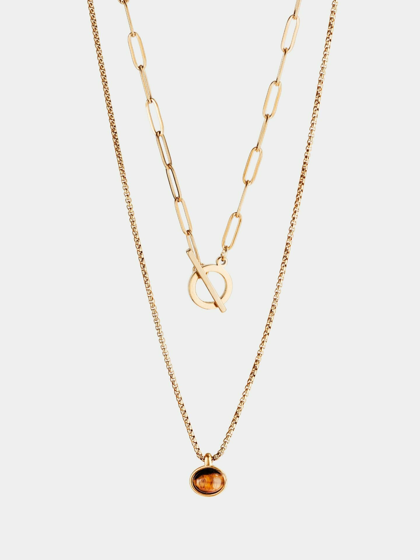 Комплект бижутерии RESURS: подвеска, цепь, тигровый глаз, размер кольца: безразмерное, размер колье/цепочки 60 см