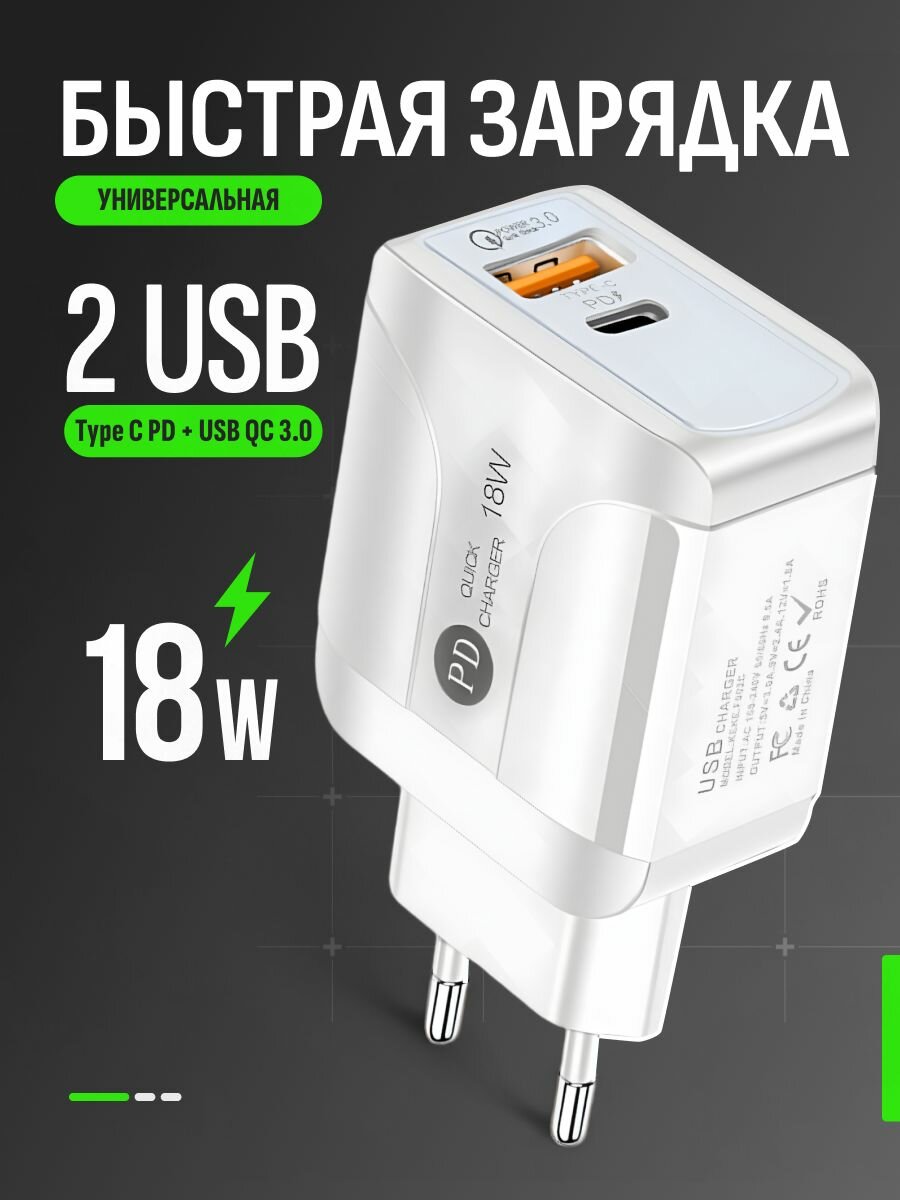 Зарядное устройство для телефона AlisaFox Зарядка для телефона Type C USB белая