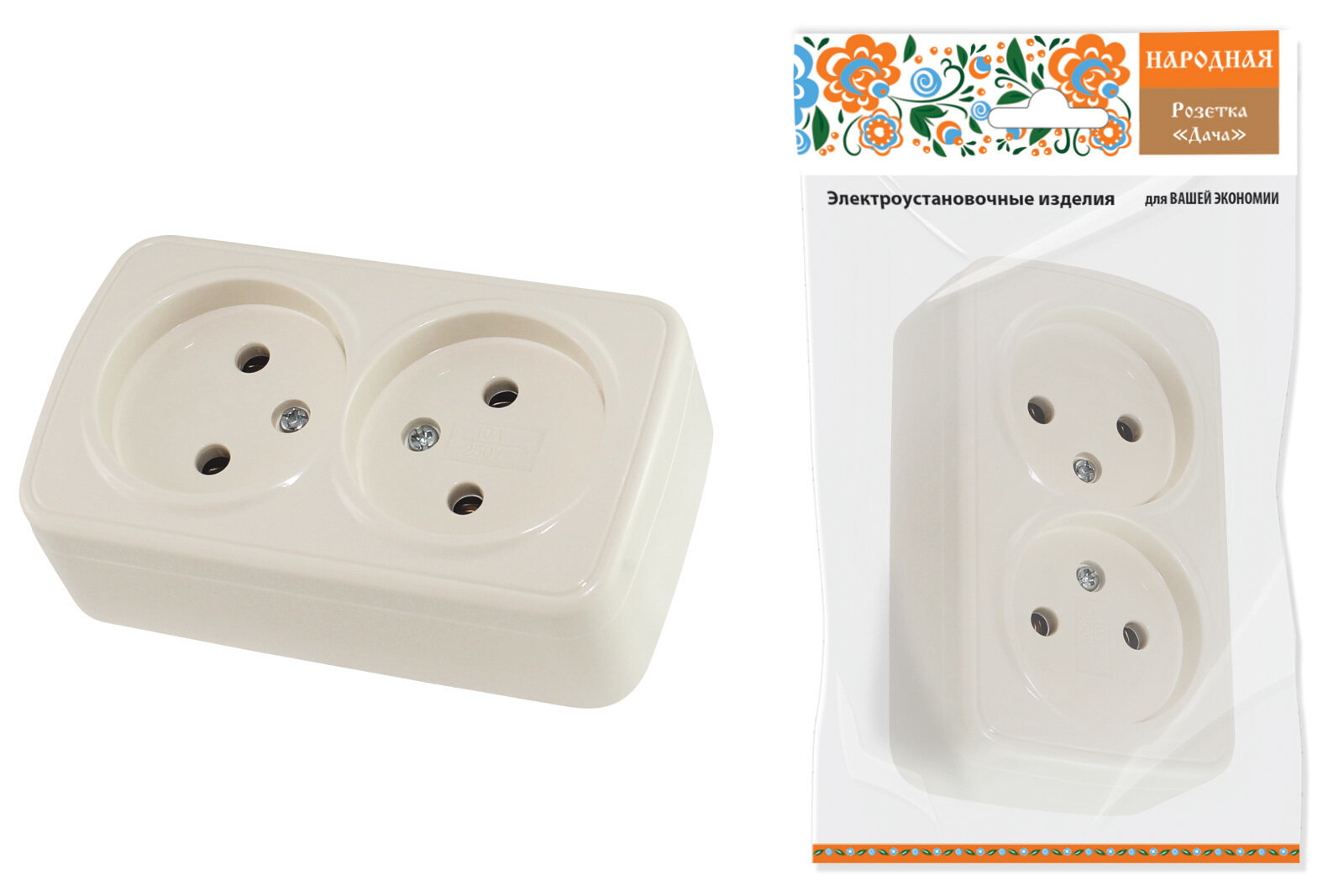 Розетка двойная TDM ELECTRIC SQ1824-0022 накладная, слоновая кость