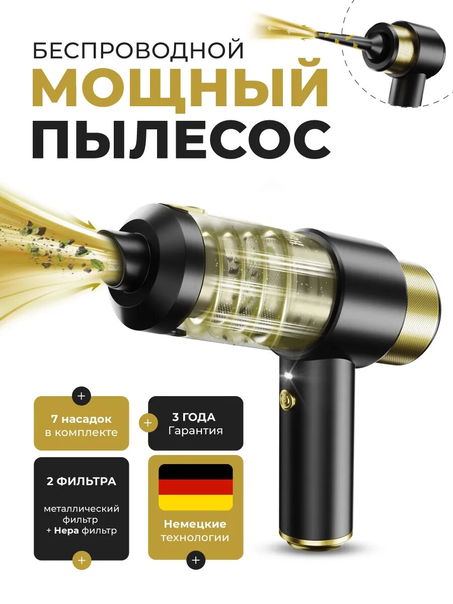 Пылесос KAISERMARK беспроводной автомобильный HEPA фильтр черный