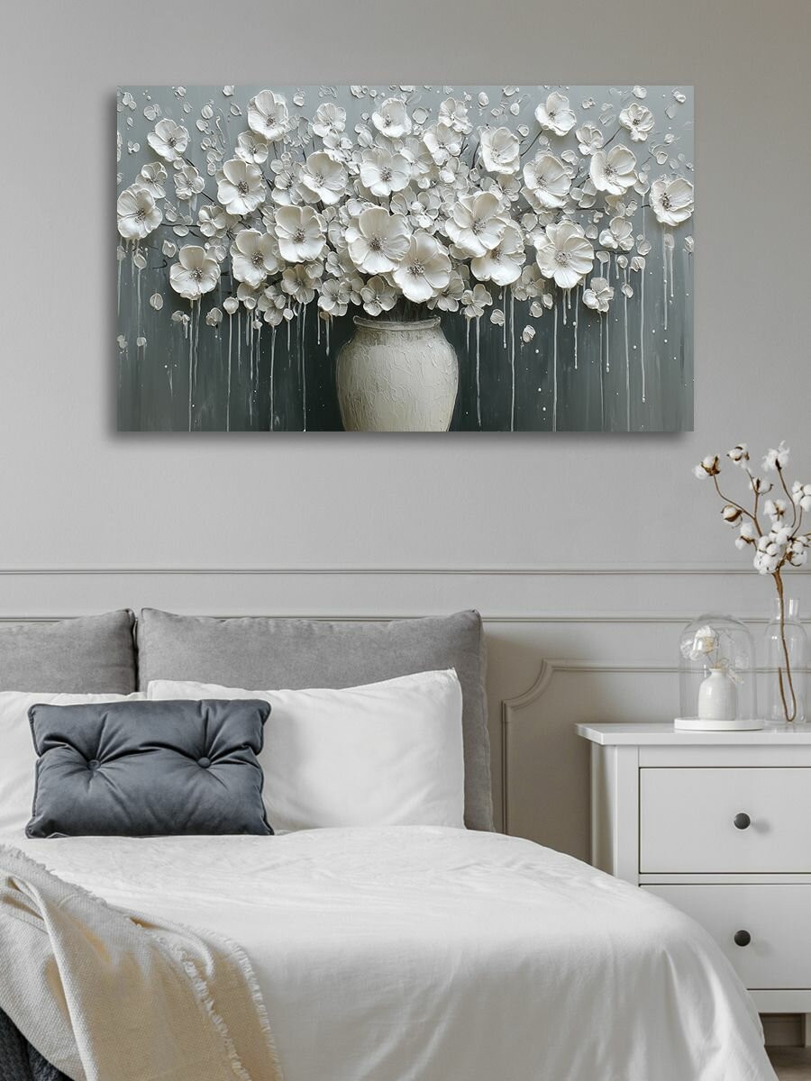 Картина на холсте LOFTime 60х100 Белые цветы вазе 3D КБ-1744-60100