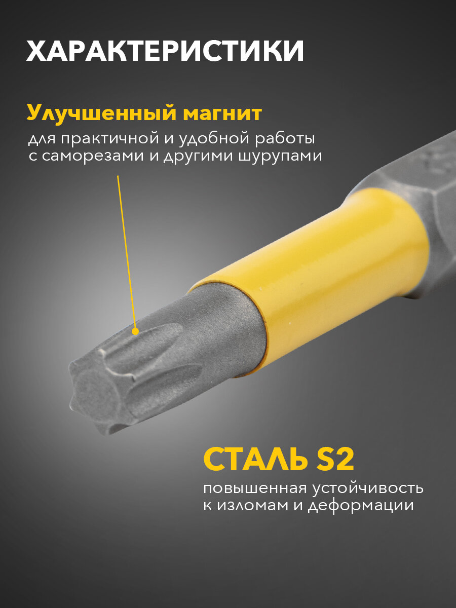 Бита износостойкая для шуруповерта KRANZ с магнитным наконечником Torx T25х50 мм, 2 штуки — фото 1