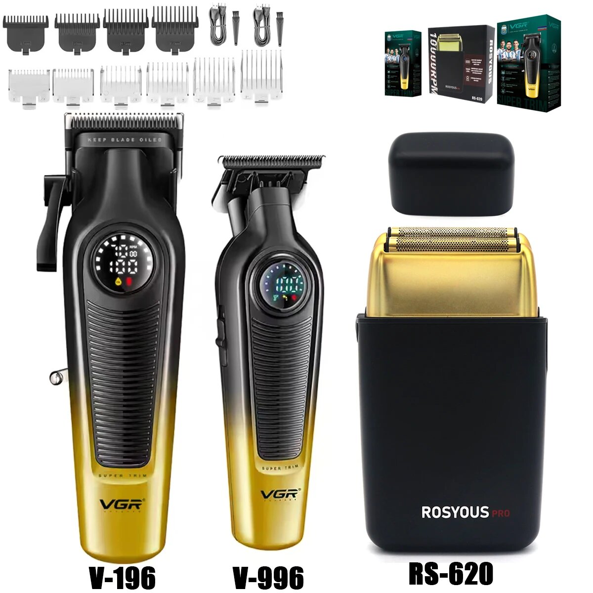 Машинка для стрижки волос VGR V196 GOLDEKit2