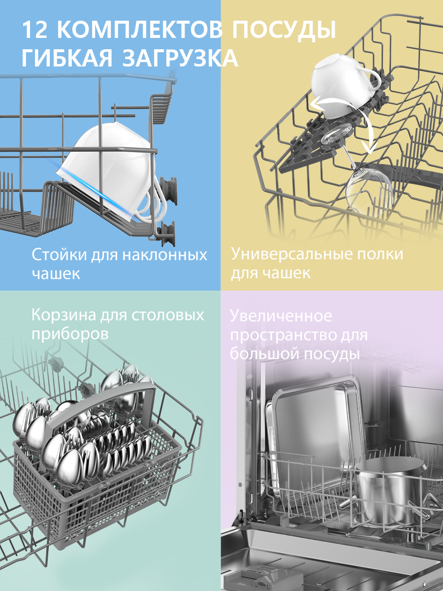 Изображение Отдельностоящая посудомоечная машина Comfee CDW602Wi, Wi-Fi, 8 программ, самоочистка, экспресс-мойка и сушка