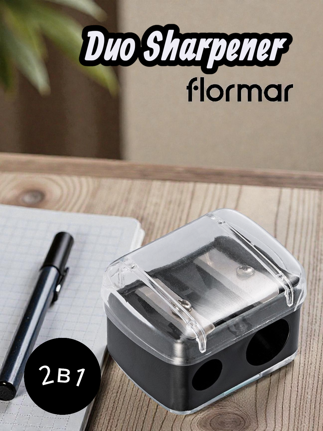 Точилка для косметических карандашей Flormar "Duo Sharpener", 2 в 1,