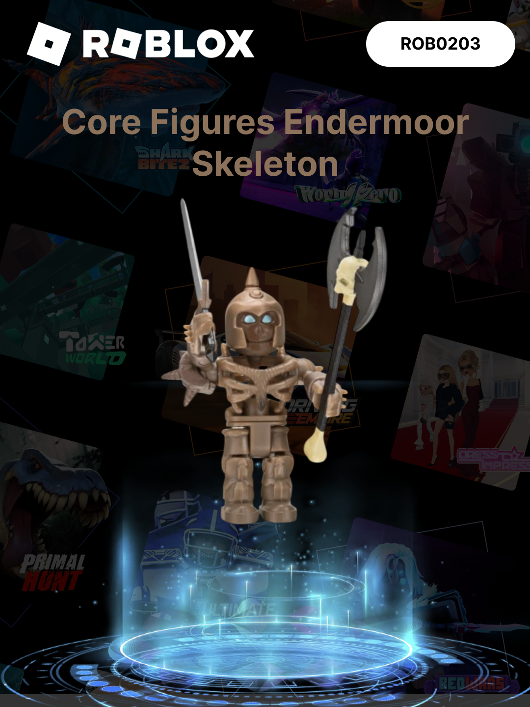 Фигурка Roblox "Скелет Эндермур" , пластик, подвижные части тела, 12 см, коричневая, ROB0203