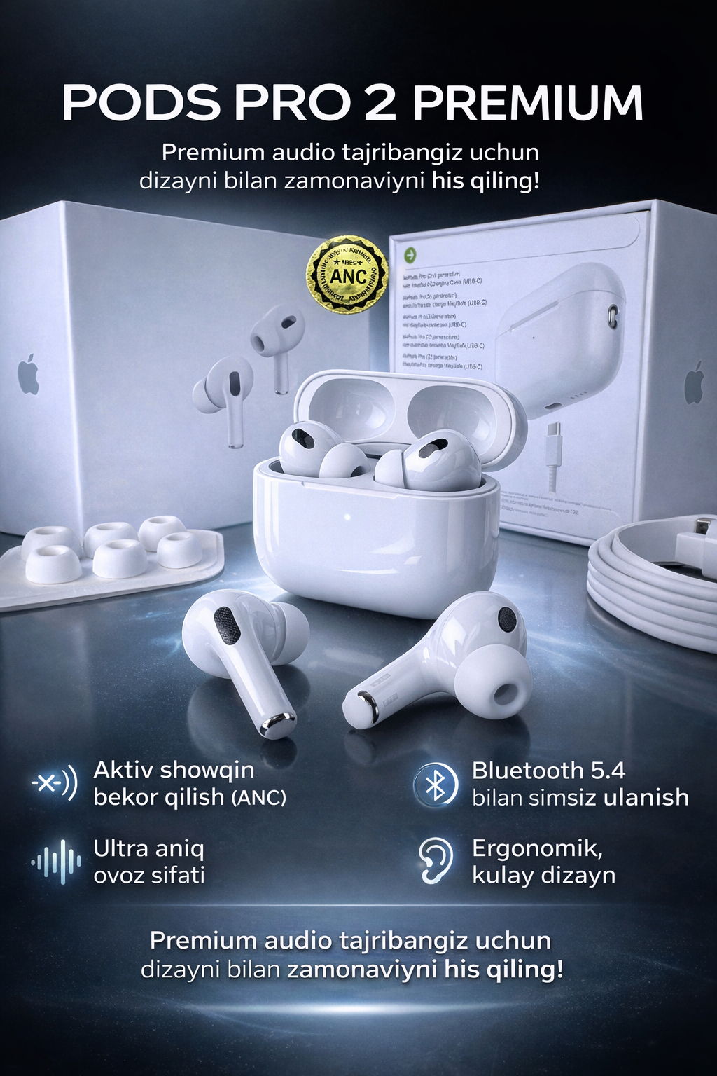 Наушники беспроводные, A Pods Pro 2, ANC, с шумоподавлением и чистым звуком, сенсорное управление