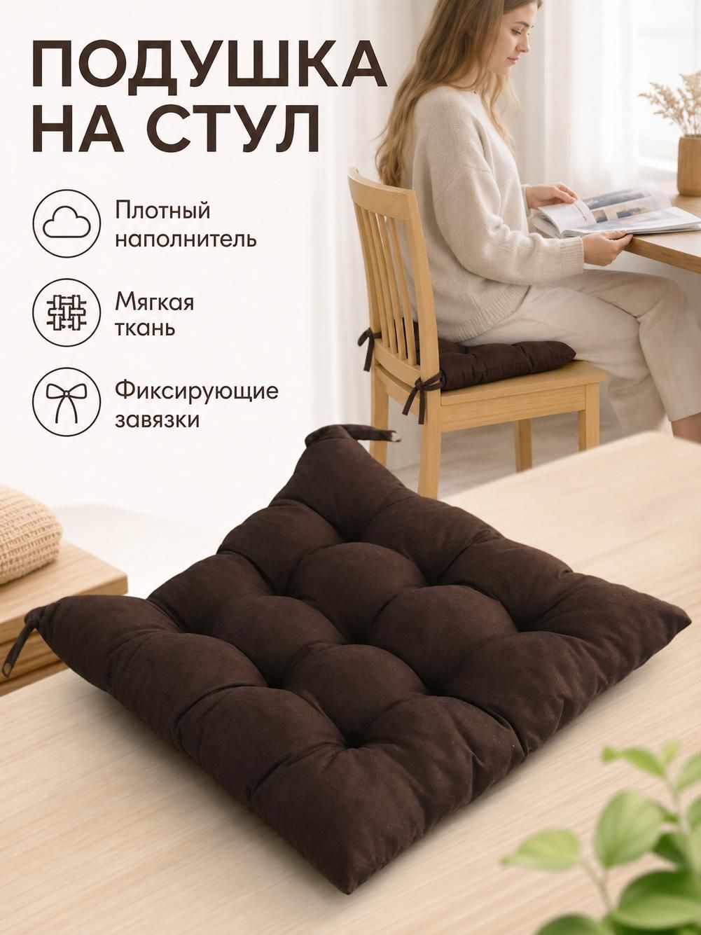 Утолщенная подушка сиденье для стула, мягкая накладка на офисное кресло для работы в офисе и дома