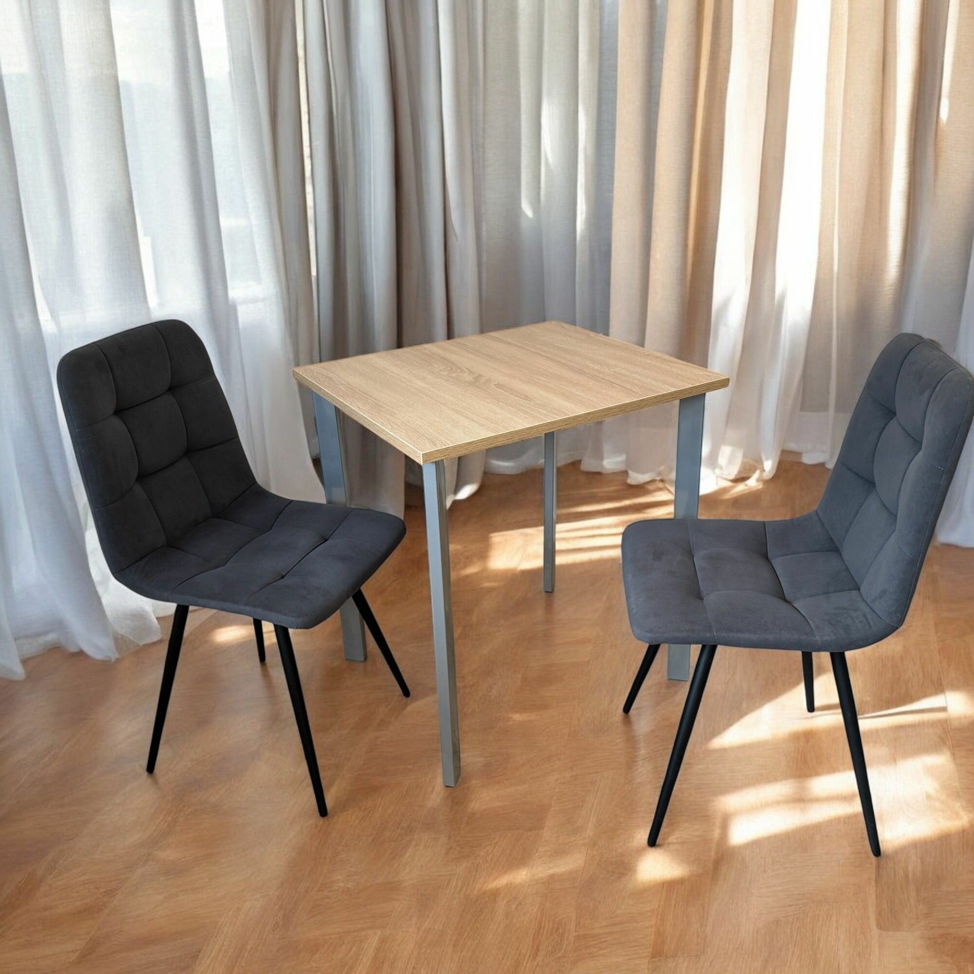 Стол обеденный/ цвет столешницы Дуб Сонома, 80*60 см. Ножки серый хром.