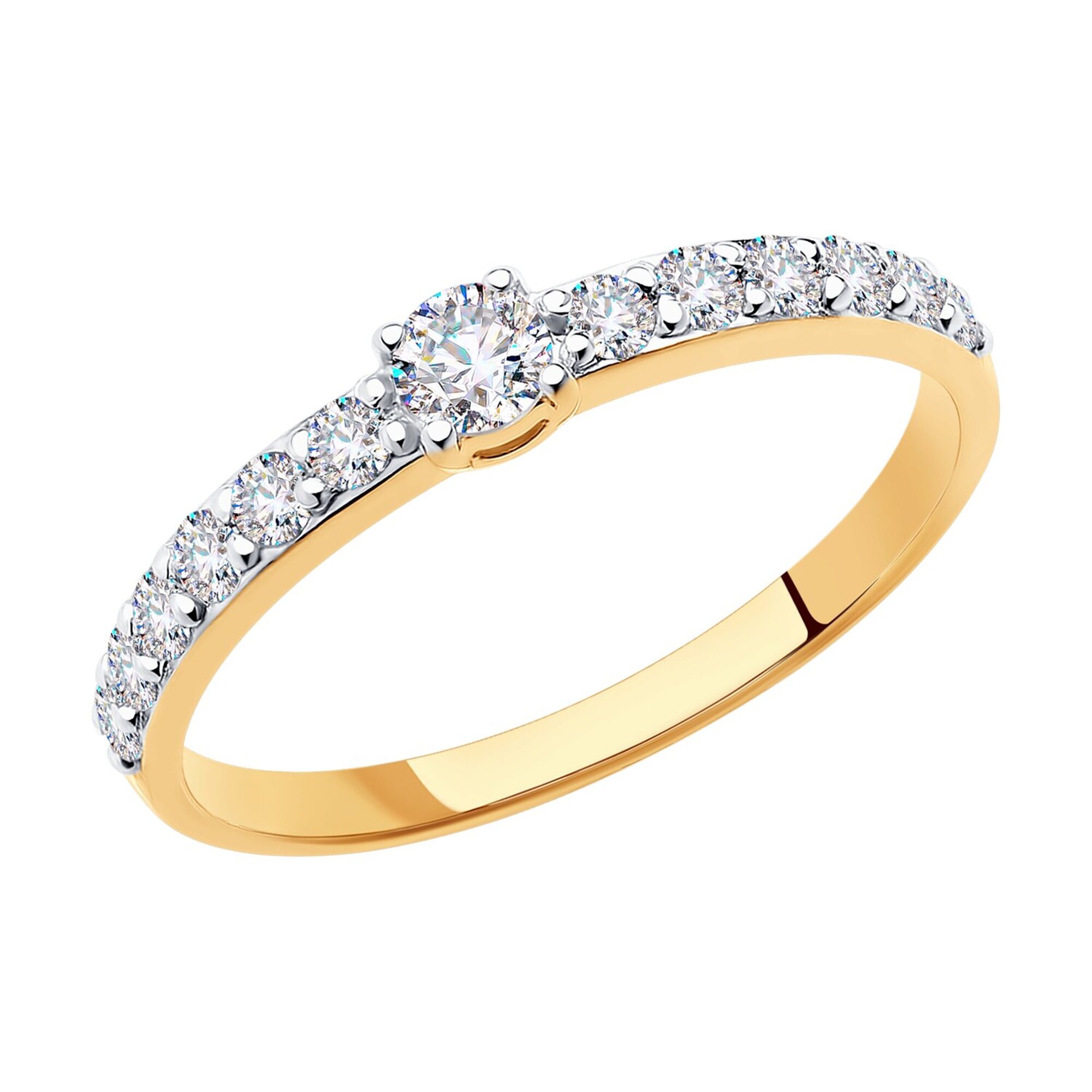Кольцо помолвочное, дорожка Diamant online, красное золото, 585 проба, фианит