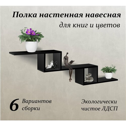 фото Полка настенная навесная для книг и цветов черная mipoline