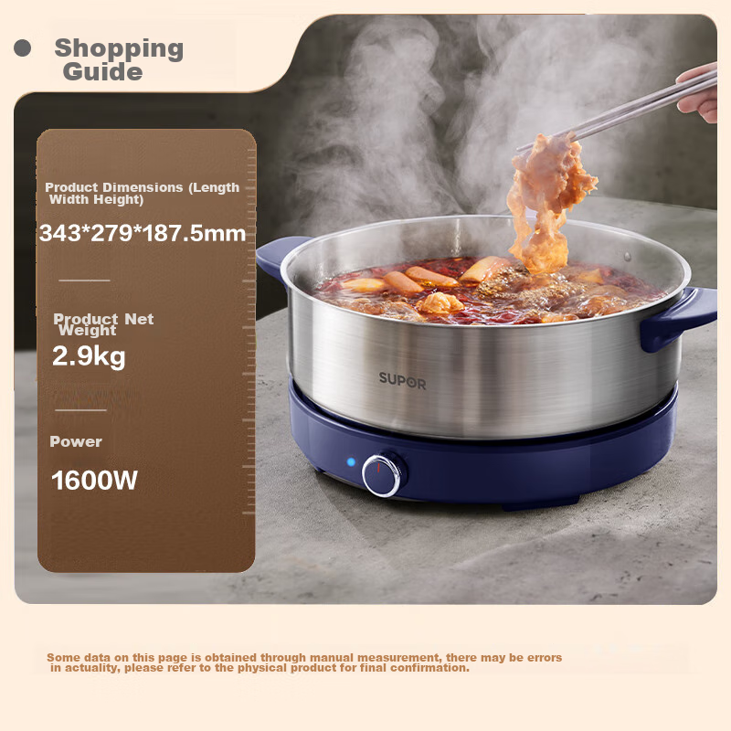 SUPOR Stainless Steel Electric Hot Pot Ultra-thin Rapid Boiling Electric Cooking Pot Hot Pot Special Pot Household Multi-functional Separable Electric Hot Pot 4L Meat Shabu-shabu Multi-purpose H40YK78