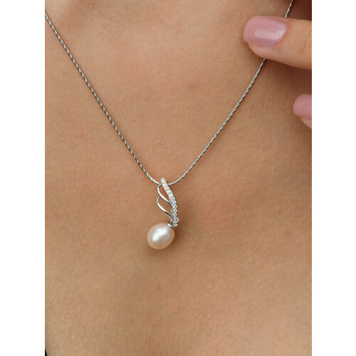 Подвеска Argentum, серебро, 925 проба, родирование, жемчуг, фианит, размер 2.7 см., серебристый