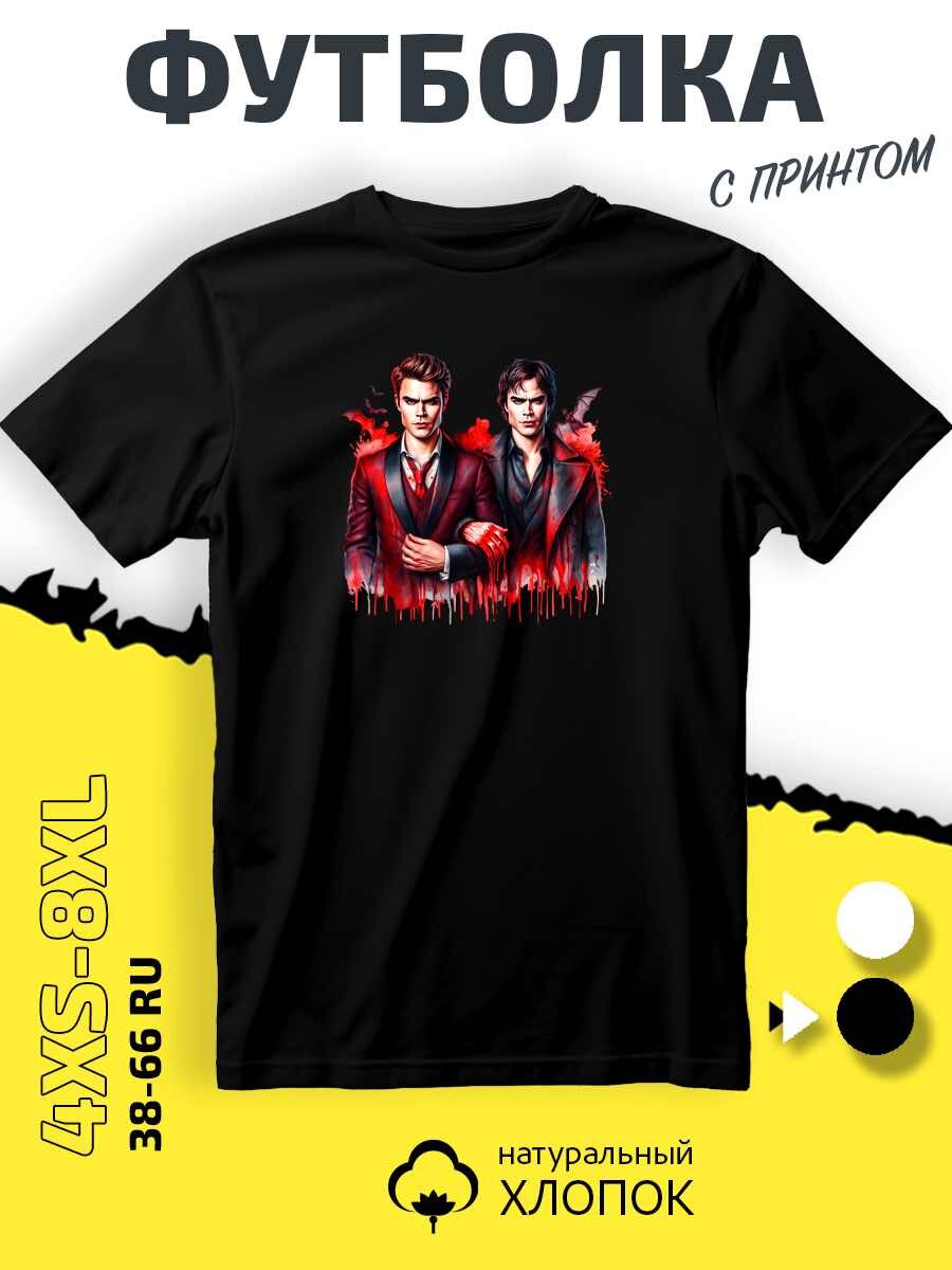 Футболка SMAIL-P с Деймоном Стефаном Дневники Вампира Vampire Diaries, размер 3XL, черный