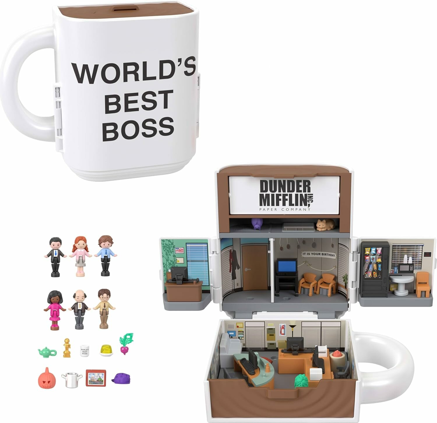 Фигурки Mattel Polly Pocket - Коллекционный компактный набор The Office Coffee Cup с фигурками и аксессуарами - Полли Покет JCC19