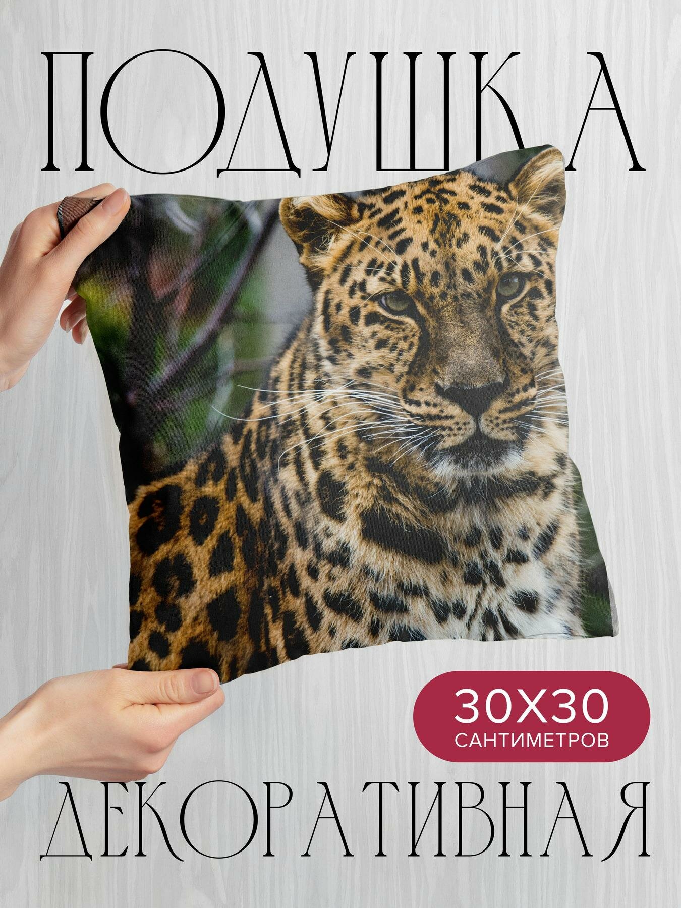 Подушка декоративная, 30x30см / Животные / африканский леопард / леопард
