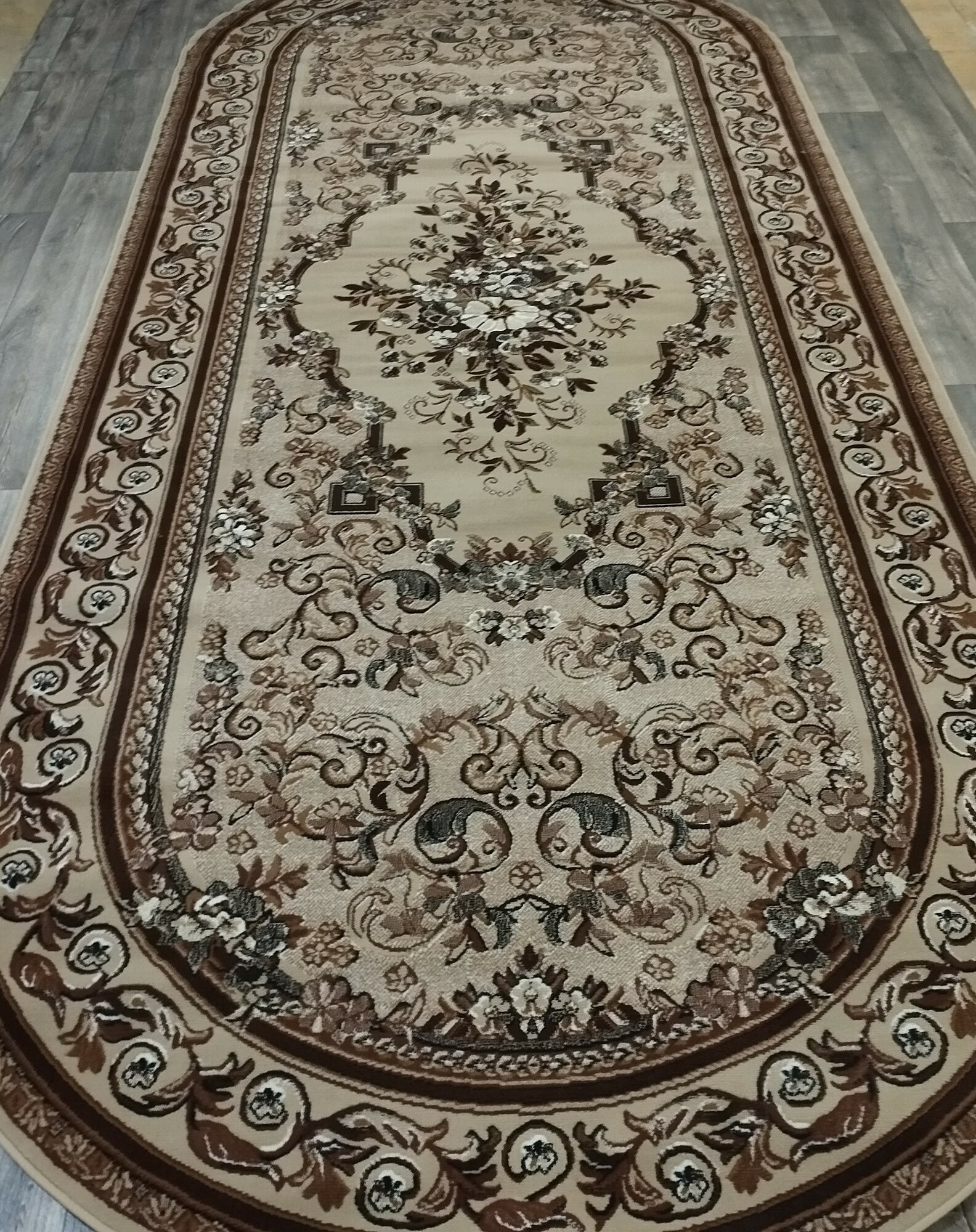 Ковер на пол овальный, в гостиную, спальню, детскую, 074, Триумф, бежевый, 2*5 м