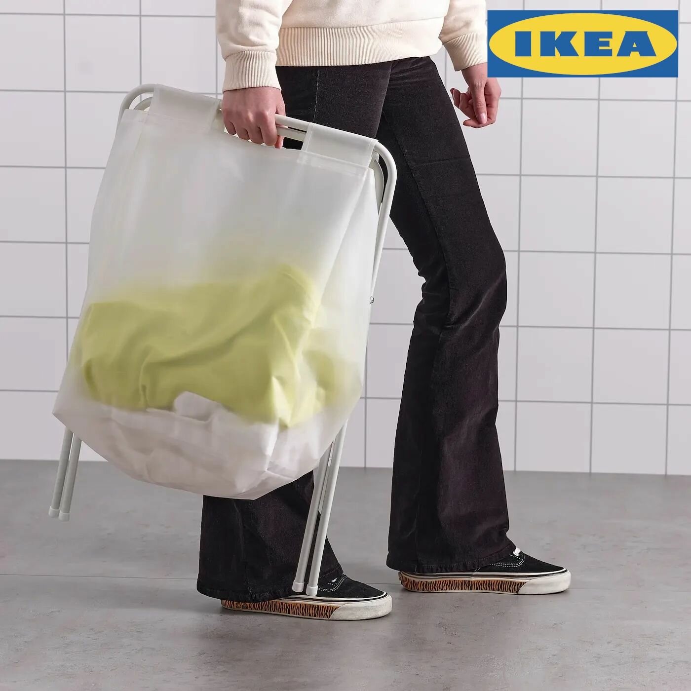 IKEA JALL мешок корзина для белья с подставкой и ручками белый 50 л