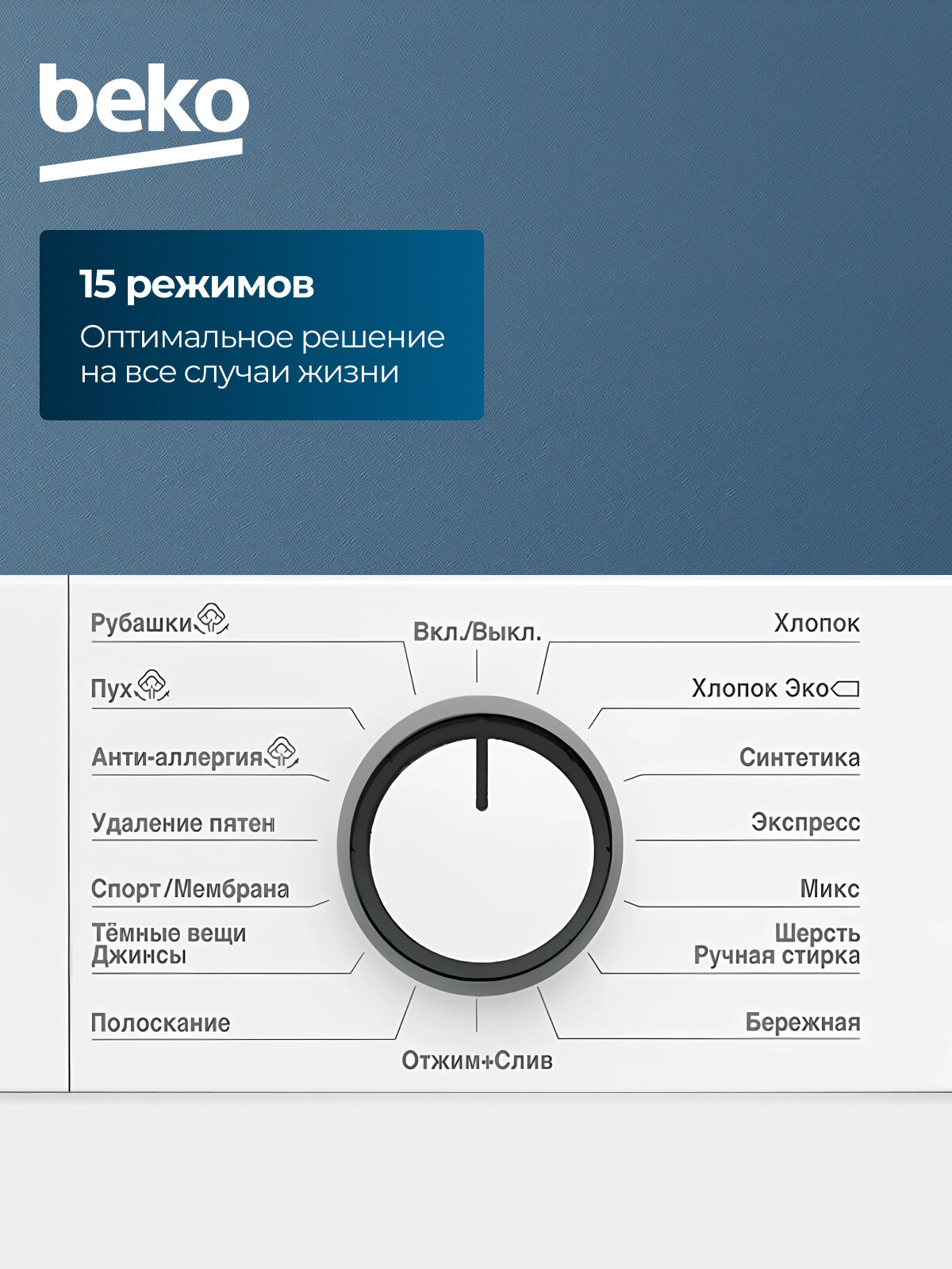 Стильная стиральная машина Beko, инверторный мотор, цифровой дисплей, контроль дисбаланса и пенообразования, 15 программ — фото 1
