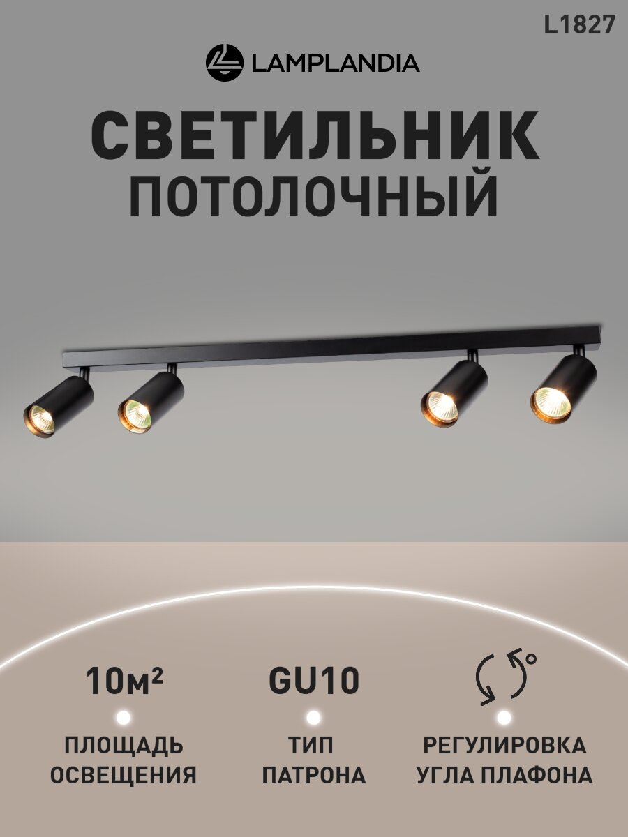 Светильник потолочный Lamplandia L1827 TECH BLACK  GU10 4 макс 50Вт