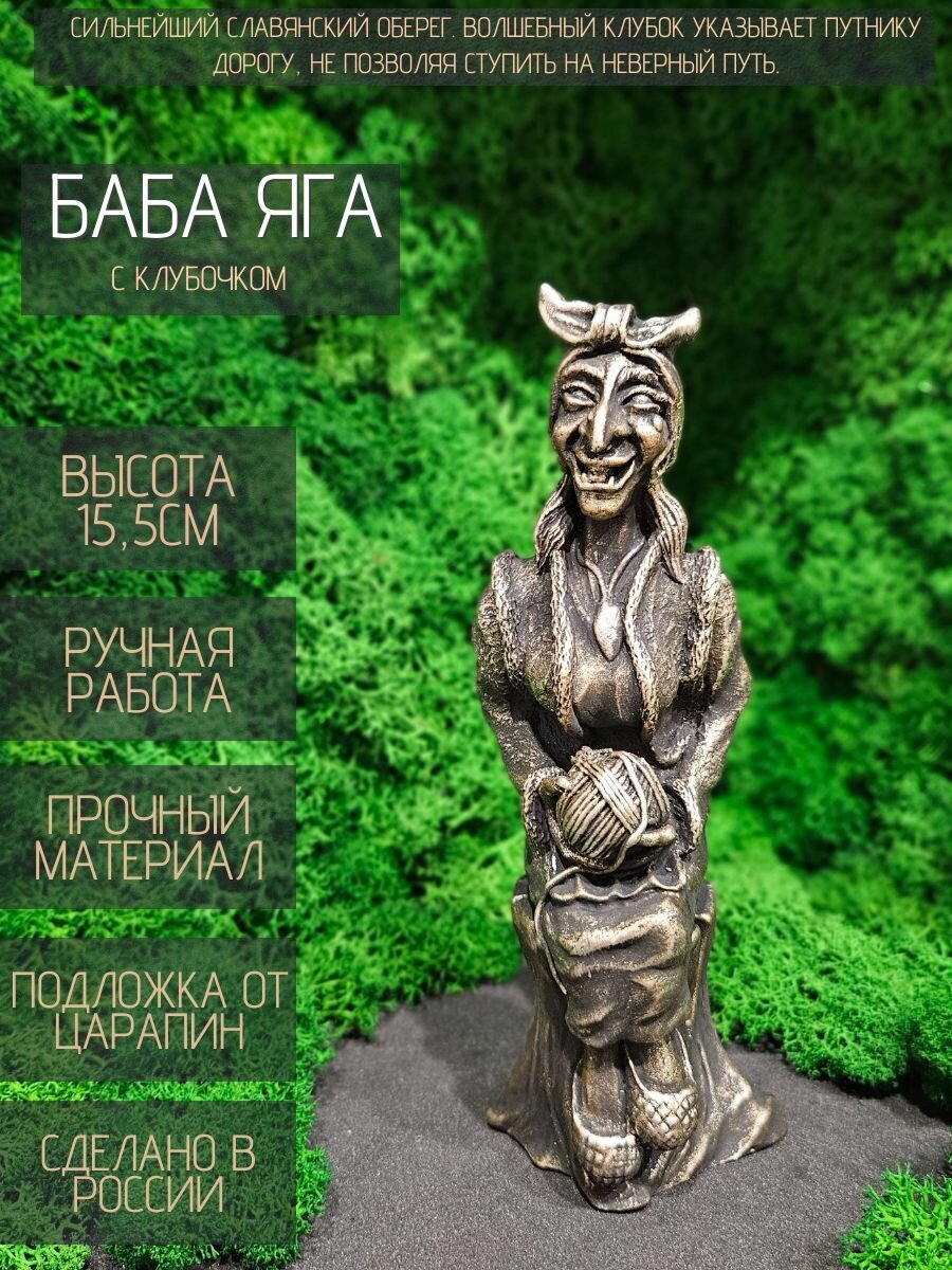 Статуэтка Оберег Баба-Яга с клубочком чёрный с бронзой