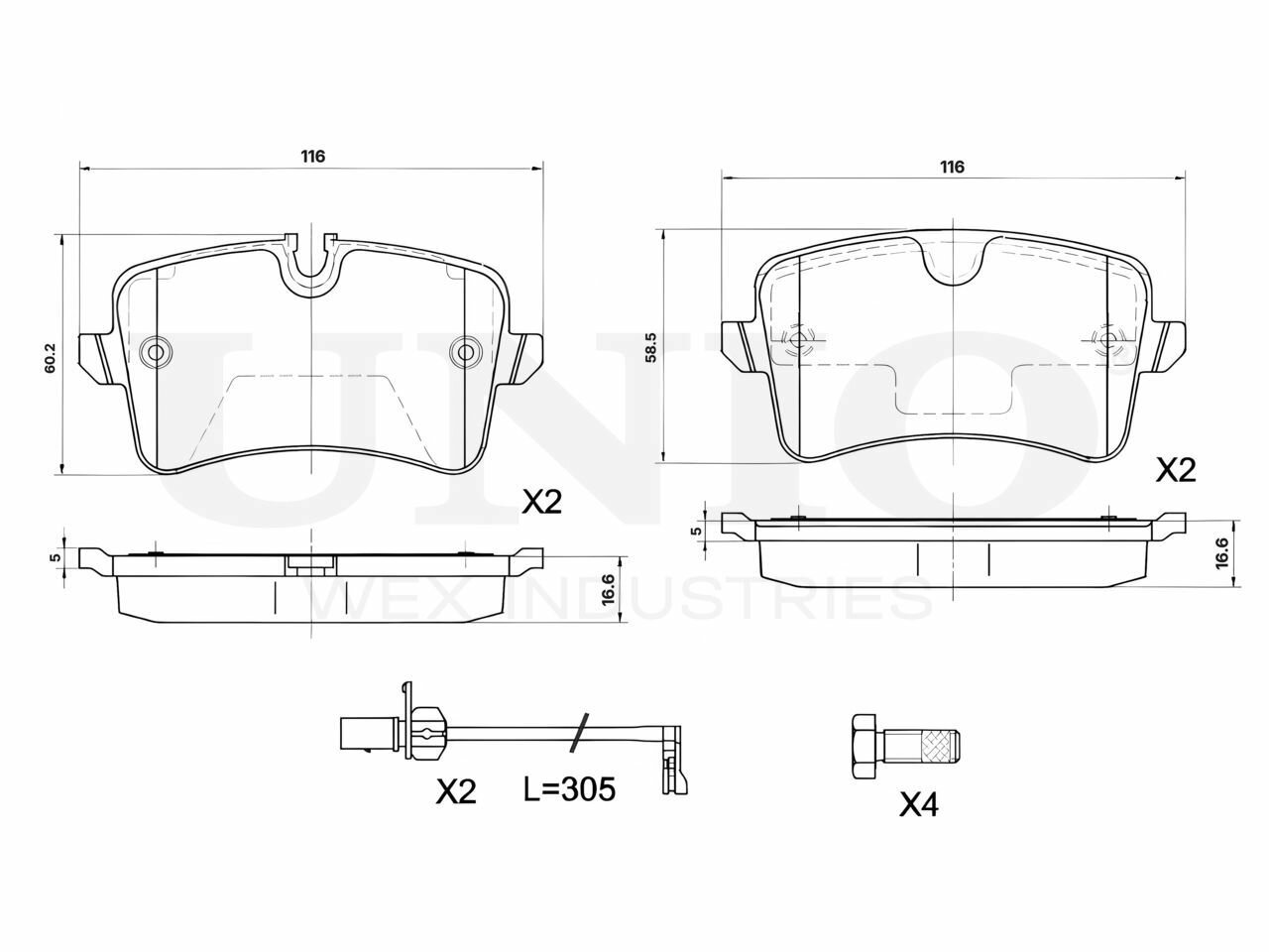 Колодки тормозные дисковые задние, для Ауди A6 IV 10-, A4 07-, Q5 08-, Audi 08-, артикул BRP-20345 производителя UNIO