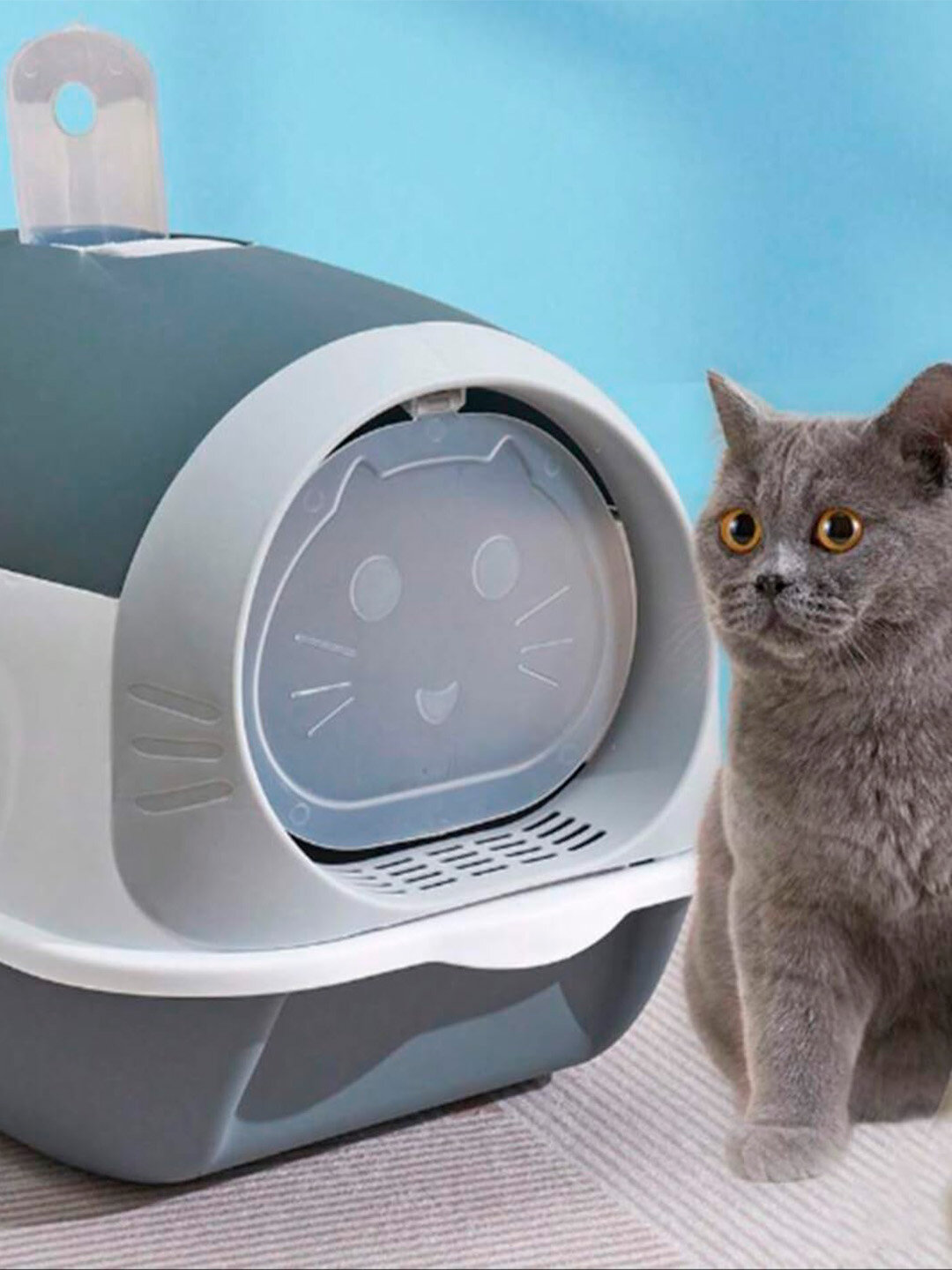 Туалет-домик, с совком и закрытым лотком, для кошек, пластик — фото 1