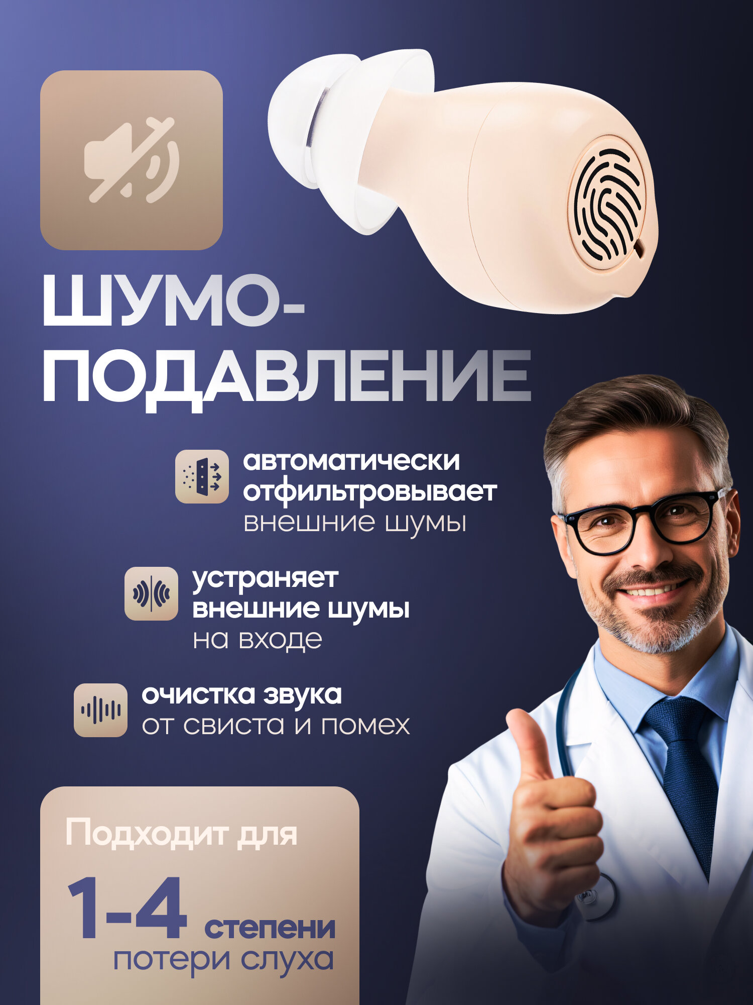 Изображение Слуховой аппарат Aurisense FLUX, внутриканальный, цифровой, с зарядкой