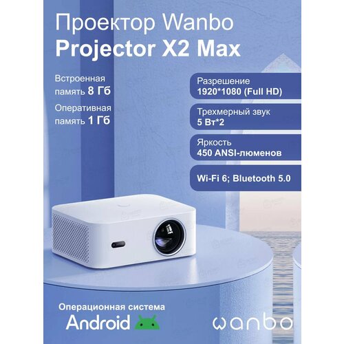Портативный проектор Wanbo Projector X2 Max (Android 9.0, 1080P, 1+8G, EU, белый)