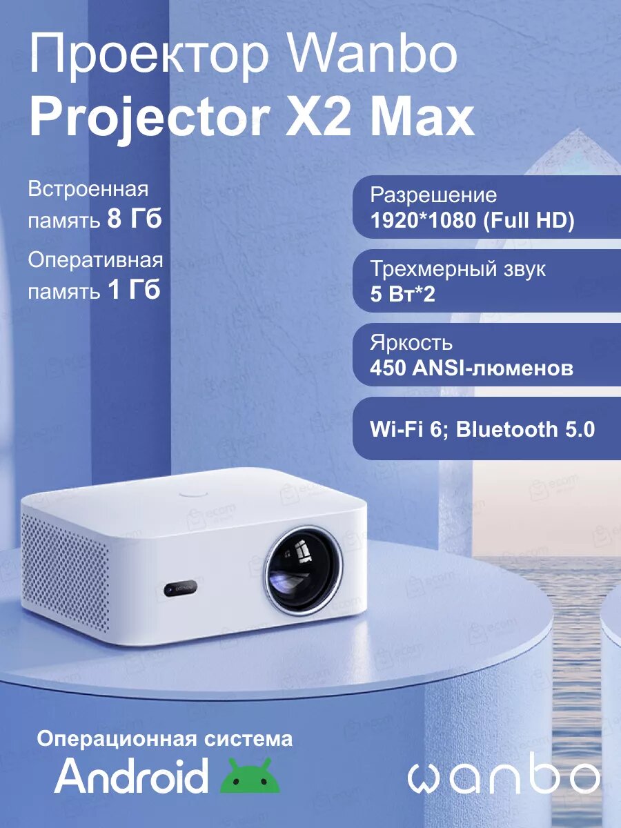 Портативный проектор Wanbo Projector X2 Max (Android 9.0, 1080P, 1+8G, EU, белый)