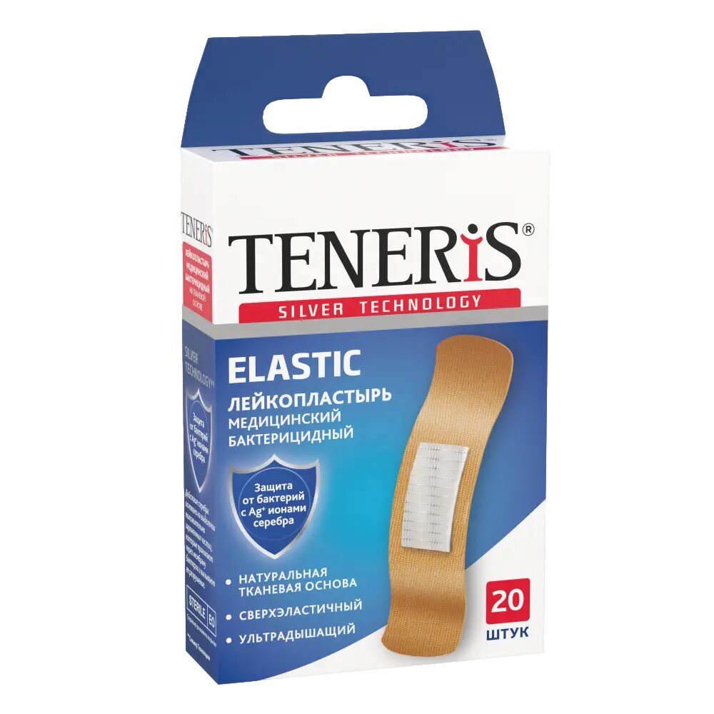 Лейкопластырь Тенерис Teneris Elastic бактерицидный на тканевой основе 76 х 19 мм 20 шт