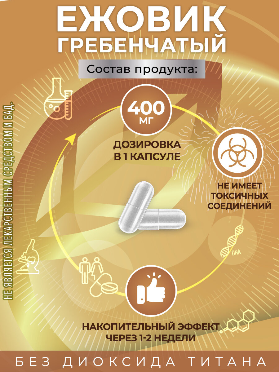 Изображение Ежовик Гребенчатый в капсулах GraceBioQ, Витамины для мозга, концентрации внимания и нервной системы, 120 капсул