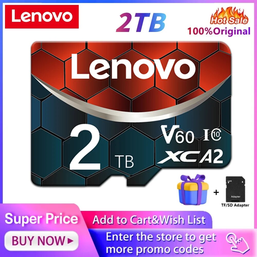 Lenovo 2TB 1TB TF Flash Memory Card 512GB A2 V60 Micro TF SD Card 256GB SD Card 128GB Высокоскоростная карта памяти для Nintendo Switch, Adapter