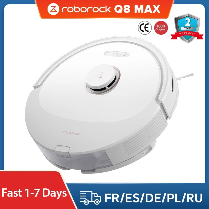 Робот-пылесос Roborock Q8 Max, <500 Вт, беспроводной, влажная уборка, пылесборник, EU, Roborock, Q8 Max, Белый, Робот-пылесос, <500 Вт, Пылесборник, Беспроводной, Влажная уборка