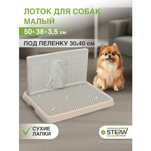 Туалет лоток для собак со стенкой под пеленку малый STEFAN (Штефан) размер 50х38, BP1303G, бежевый, белый
