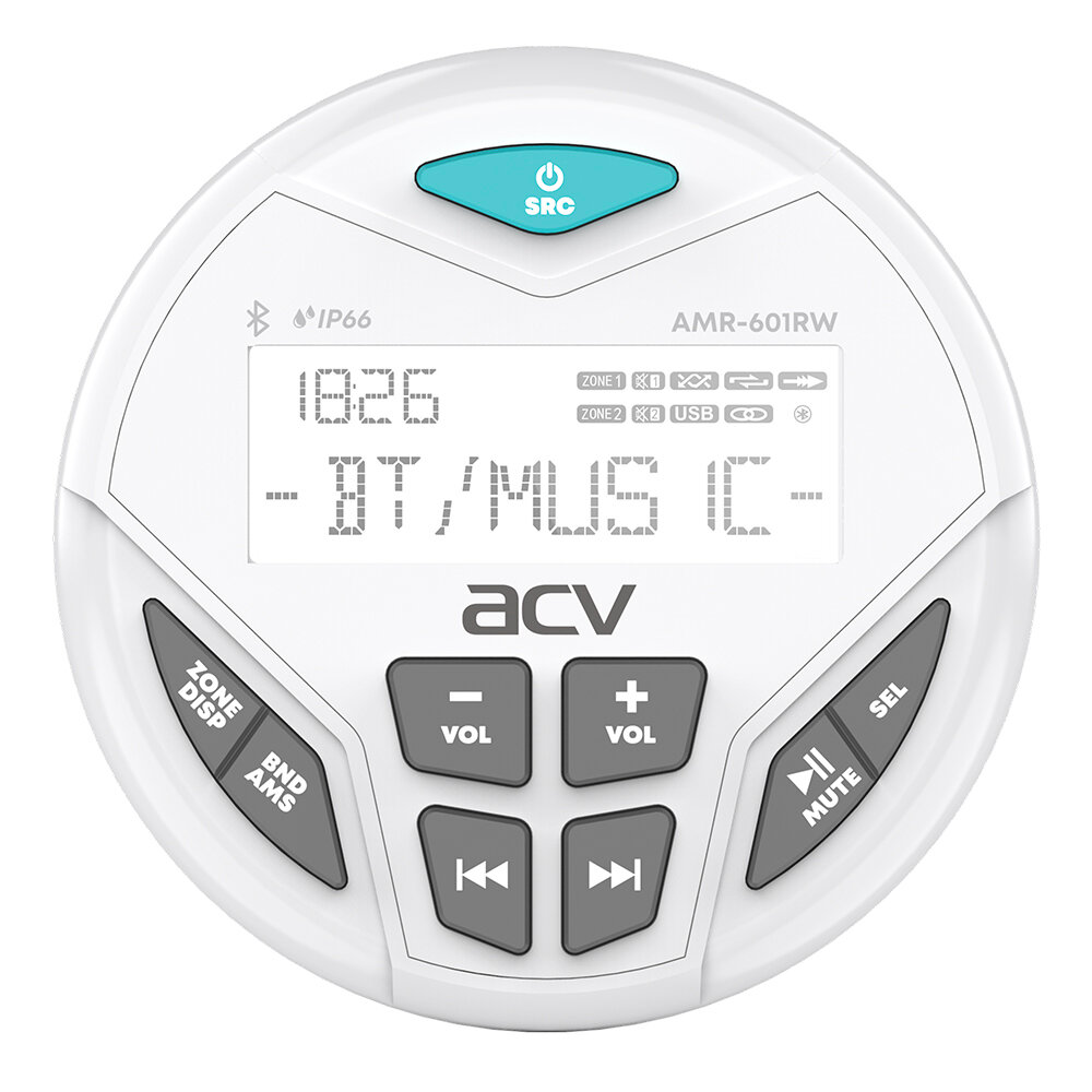 Магнитола ACV Marine AMR-601RW морская круглая белая 4*50Вт
