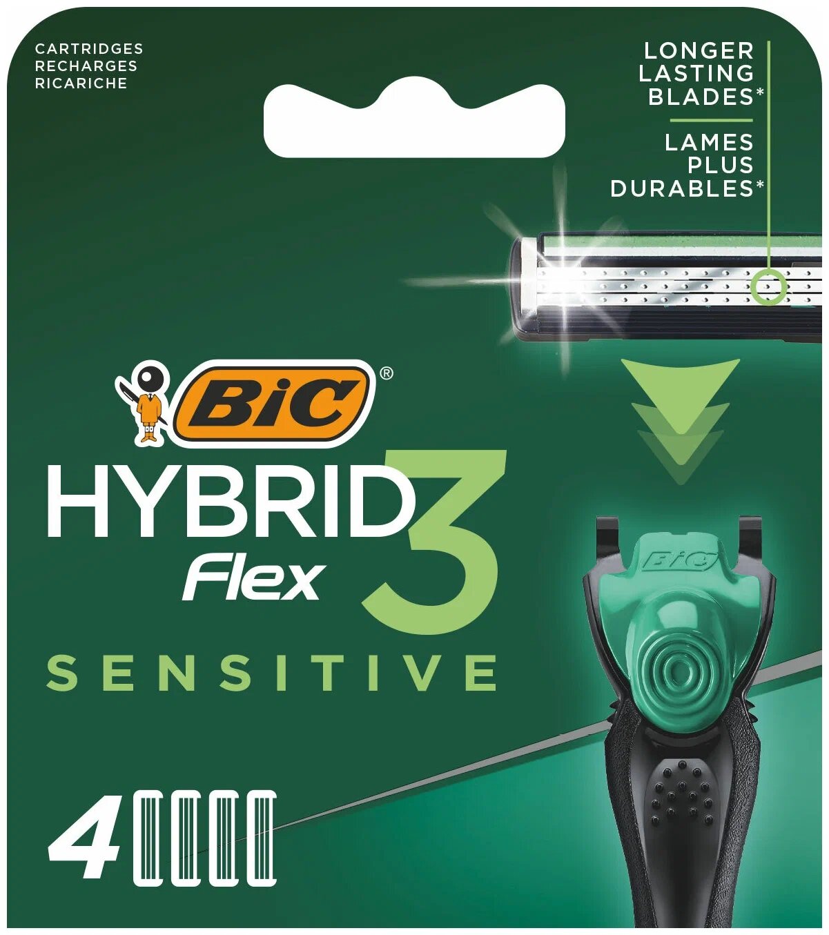 Сменные кассеты для бритья 3 лезвий BIC Hybrid 3 Flex Sensitive набор 4 шт