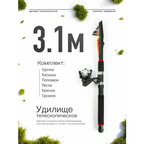Удилище телескопическое в сборе (катушка + леска + поплавок + грузило) 3,1 метра