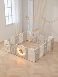 Манеж детский UNIX Kids DeLuxe Grey 150 x 180 см пластиковый, с баскетбольной стойкой и ковриком