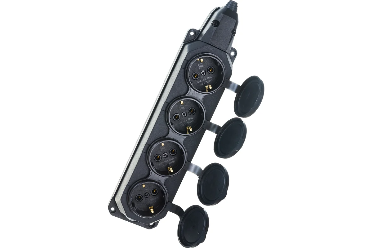 Колодка каучуковая 4гн с/з 16A IP44 черная K-4e-B-IP44 ЭРА