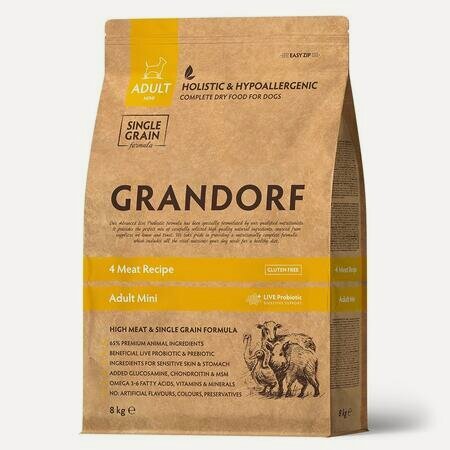 Изображение товара GRANDORF DOG 4 Meat PROBIOTIC MINI 8 кг сухой корм для собак мини пород 4 мяса с пробиотиками