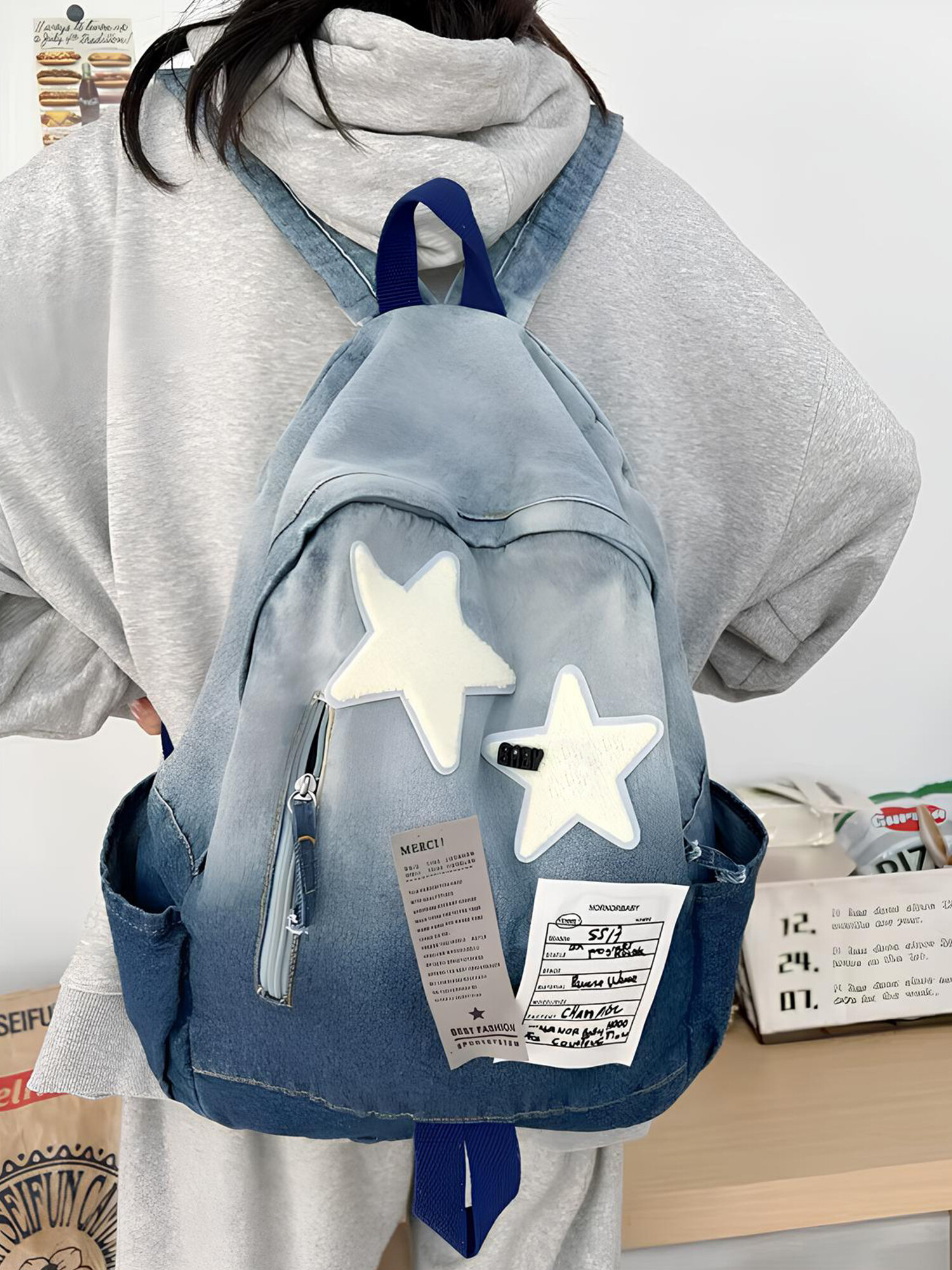 Рюкзак джинсовый y2k школьный корейский для подростков, городской портфель для девочки — фото 1