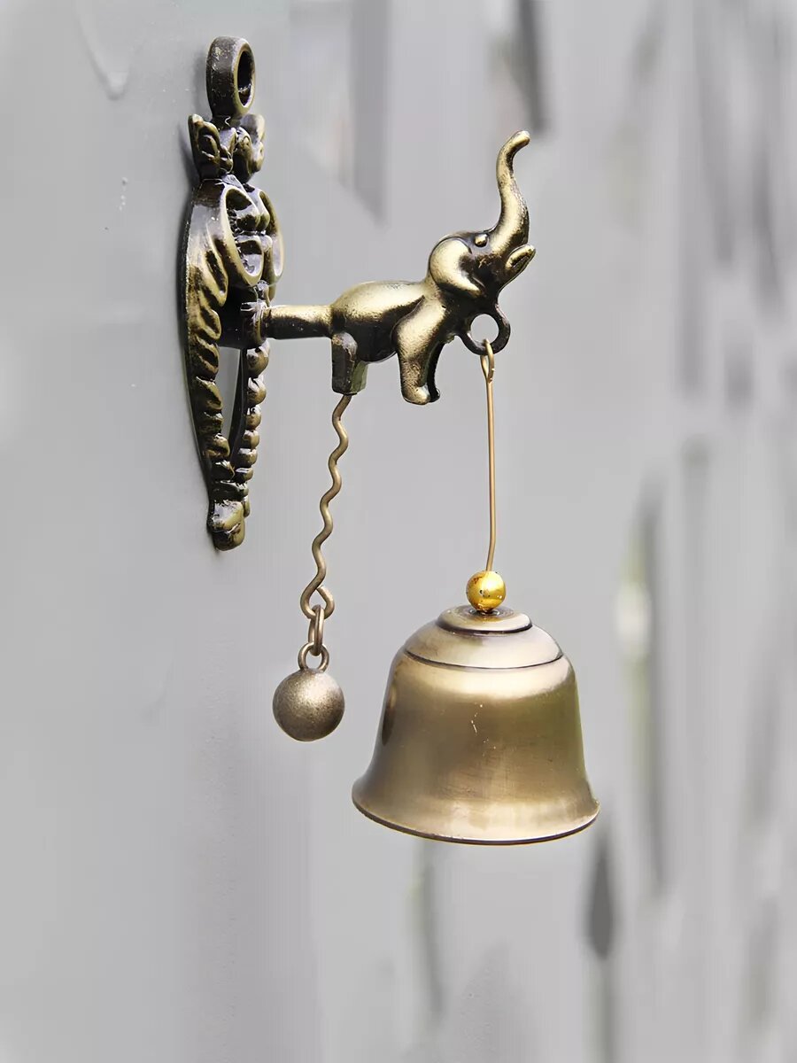 Колокольчик на дверь магазина металлический Слон винтажный на магните — фото 1