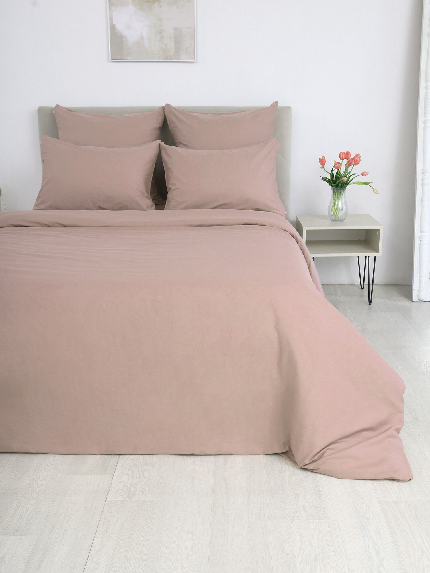 Постельное белье из сатина-люкс LSO-021 Elintale (бежевый), Евро (наволочки 50х70 и 70х70)