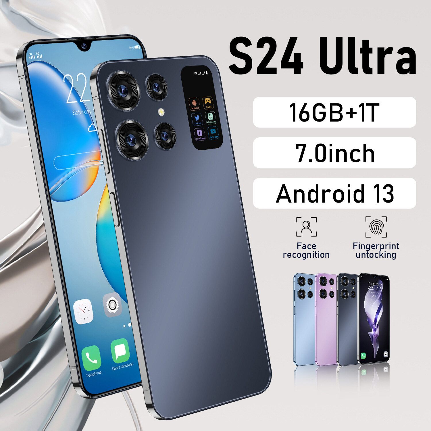 Смартфон J S24 Ultra Черный / Стильный мобильный телефон на 1 т с 2к экраном Черный Смартфон