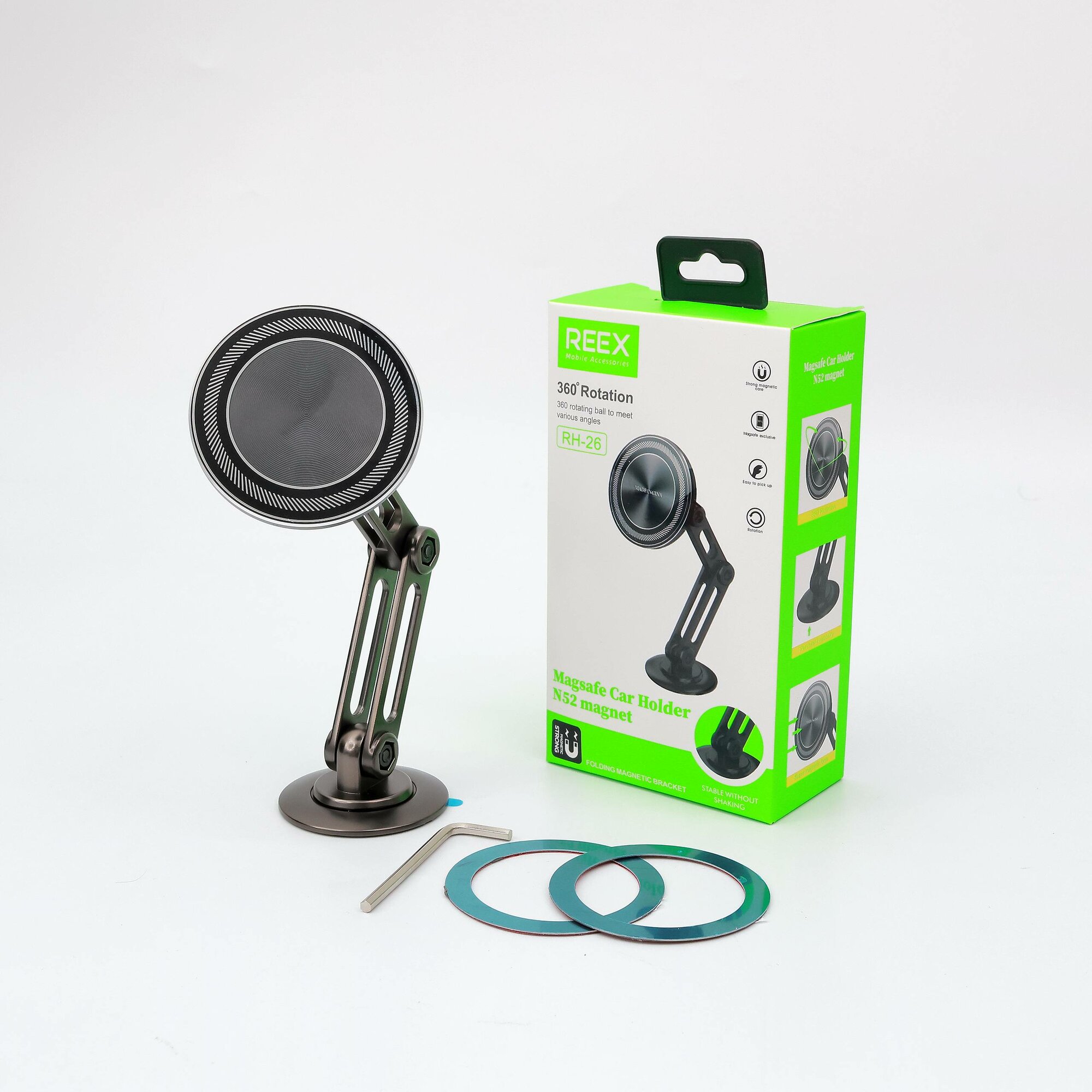 Автомобильный держатель REEX RH-26 Magsafe – мощный магнит, вращение на 360°, надёжная фиксация