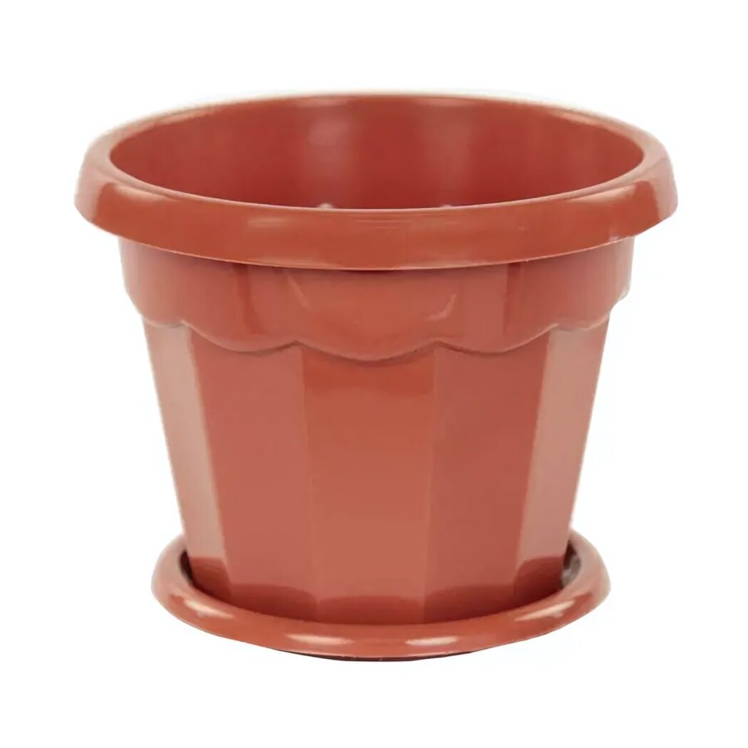 Горшок цветочный 'Гармония' 07л с поддоном пластик рифлёный дизайн коричневый